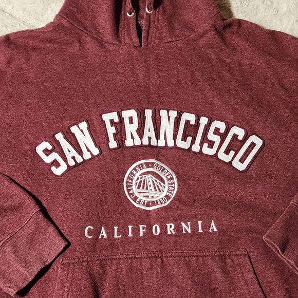 Obsi Sweatshirt Mens Sz XL Maroon Fleece Hoodie San Francisco Spell Out - Picture 3 of 7